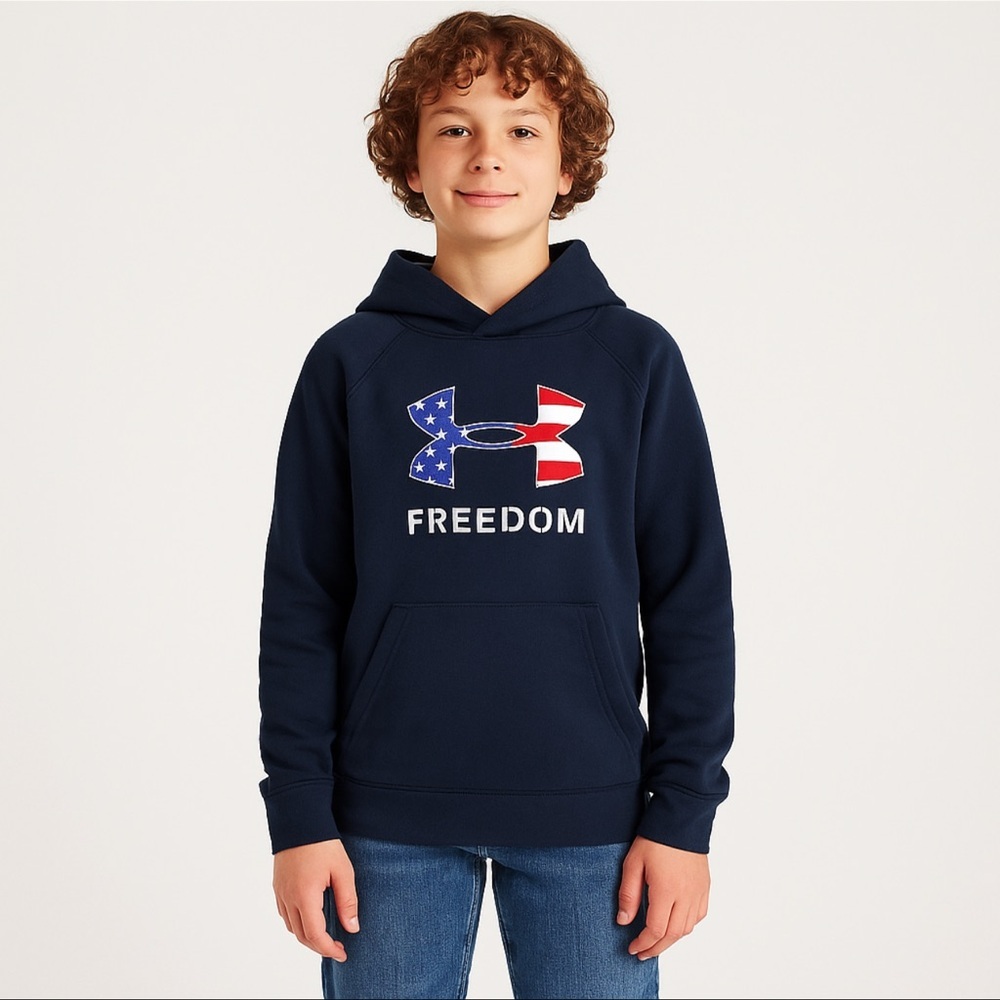Under Armour Youth Freedom Hoodie Blue YLG Loose Fit American Flag Logo - Picture 2 of 7